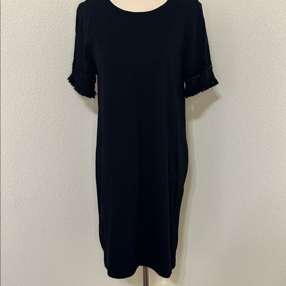 Darling Chelsea & Theodore Black Dress with lace and fringe sleeves L Large